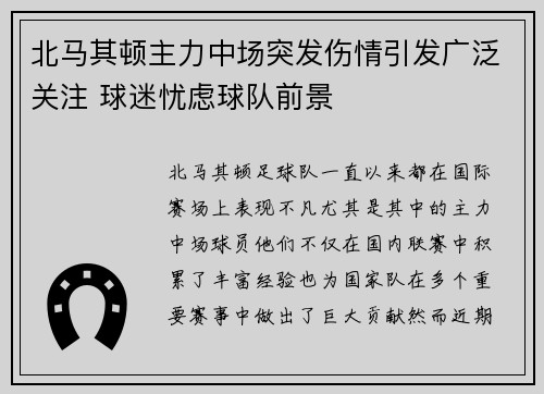 北马其顿主力中场突发伤情引发广泛关注 球迷忧虑球队前景